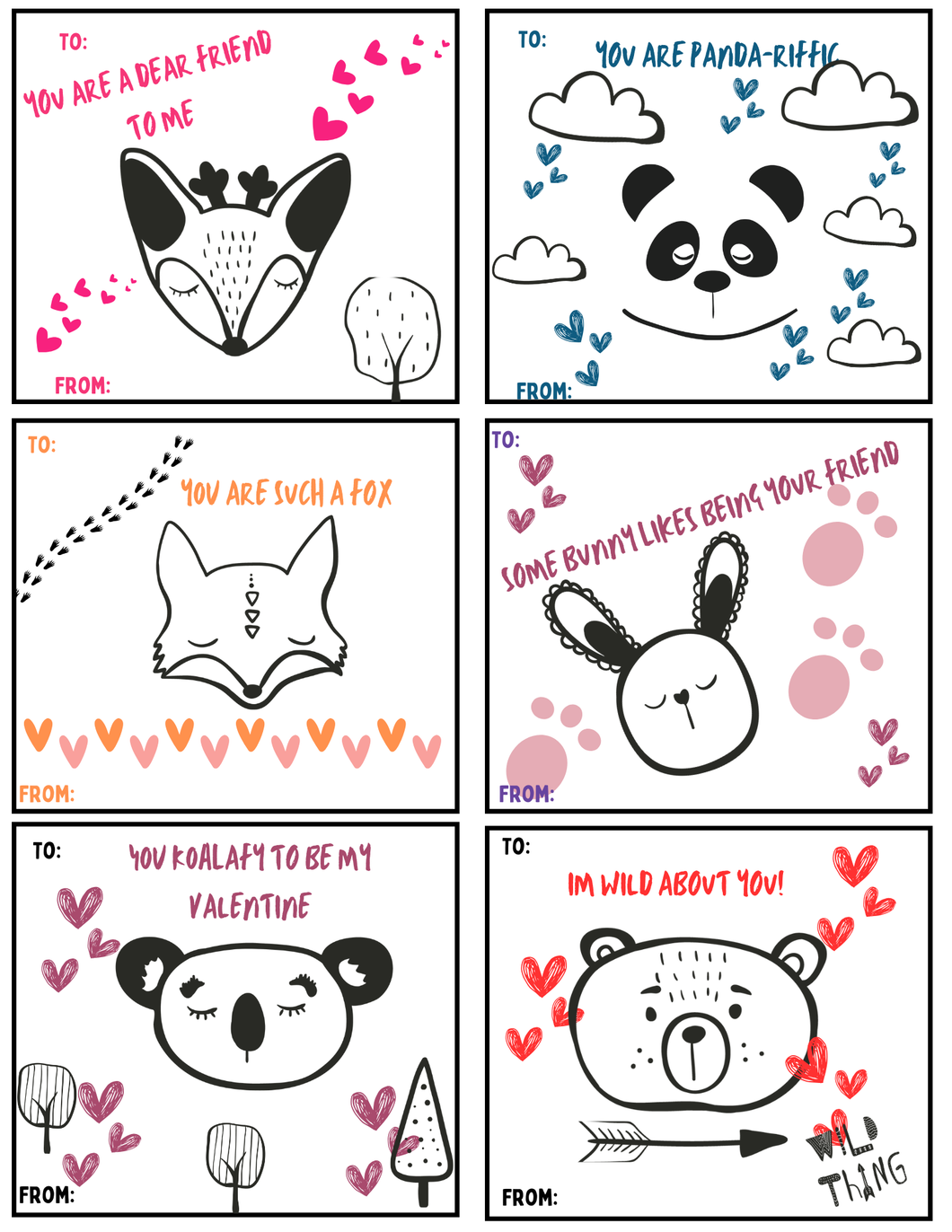 Woodland Valentine's Day Cards - DIGITAL DOWNLOAD