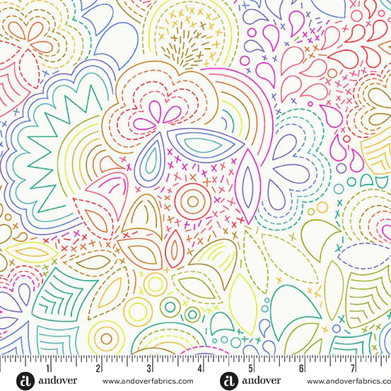 Andover Fabrics - Alison Glass - Color Wheel - Rainbow Stitched in Day